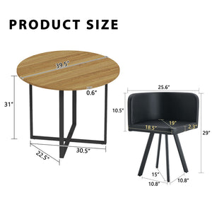 English Elm 5 Piece Round Faux Marble Dining Set with Pu Leather Chairs for Small Apartments Black,Wood W3875S00084
