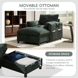English Elm 37" Oversized Chenille Armchair with Ottoman Usb Charging Pocket Spring Living Room Green N723P387145F