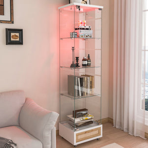 English Elm Modern Glass Display Cabinet With Drawer - Stylish Led-Illuminated Storage For Collectibles & More W241P268237