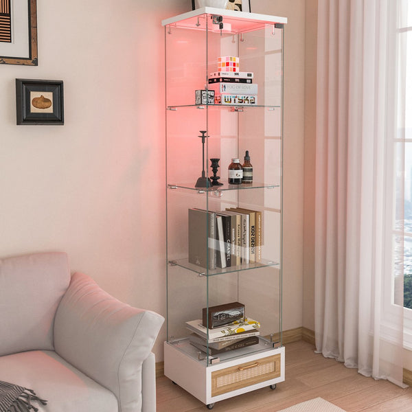English Elm Modern Glass Display Cabinet With Drawer - Stylish Led-Illuminated Storage For Collectibles & More W241P268237
