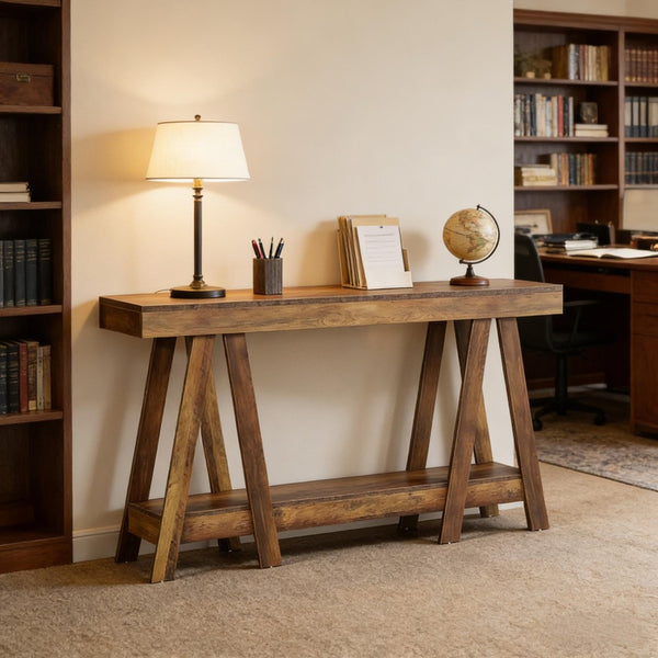 English Elm Hall Console Table Industrial Rustic Two Tier Wood Tone Metal Frame Entryway Sofa T3971P452393