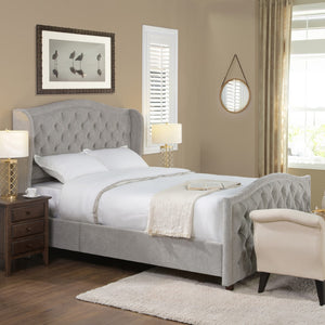 English Elm Marcella Upholstered Shelter Headboard Bed Set, Queen, Silver Grey Polyester