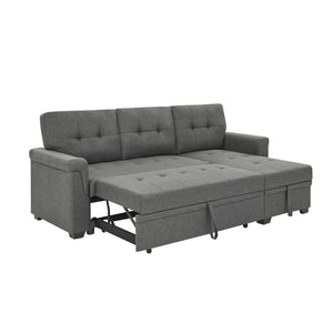 English Elm 86'' Linen Sectional Sleeper Sofa with Tufted Upholstery and Reversible Chaise Living Room B355S00010