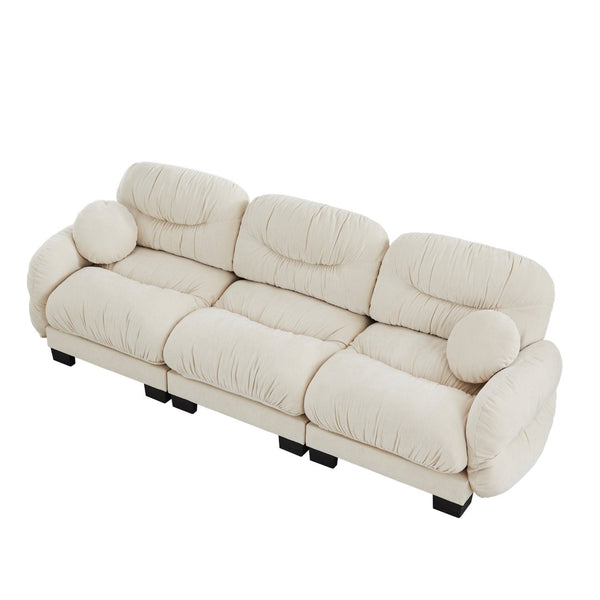 English Elm Pleated Chenille Three Seater Modular Sofa with Ergonomic Foam and Curved Armrests Beige W5656S00040