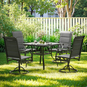 English Elm Outdoor Swivel Patio Dining Chairs Textilene Woven Set for Backyard Entertaining Dark Gray T3623P433702