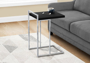 English Elm Accent Table, C-Shaped Modern Design With Black Laminate Top And Chrome Base For Compact Spaces B2710P219379