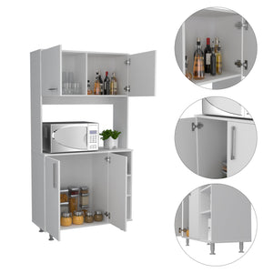 English Elm Colorado Pantry Cabinet with Hutch and Bottom Cabinet, Three Open Shelves, Spacious 37" Prep Surface White 42 L x 21 W x 5 H B128S00135