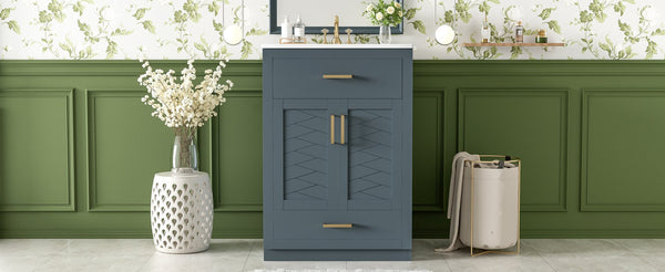 English Elm 24" Stylish Blue Bathroom Vanity With Ceramic Sink, 2 Storage Doors & Tip-Out Drawer For Organization N710P341037C