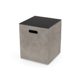 Christopher Knight Home® - Noble House - Aido Outdoor Modern Tank Holder Side Table, Light Gray and Gloss Black