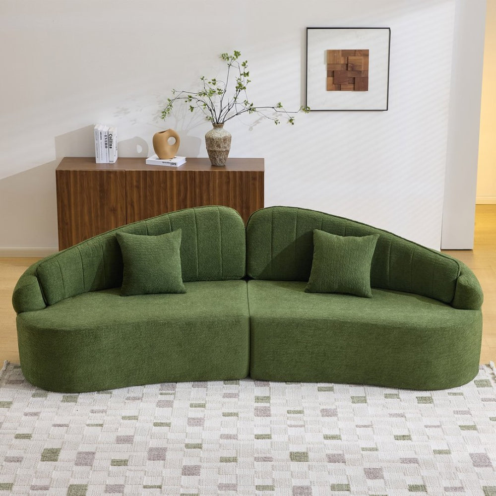 English Elm Curved Four Seat Chenille Sofa with Removable Backrest for Retro Apartment Living Green W3612S00042