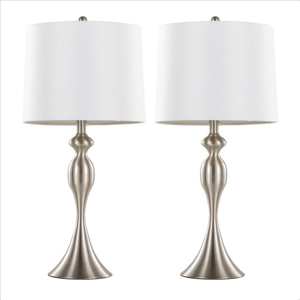 English Elm 27" Brushed Nickel Hourglass Table Lamps with Linen Shades for Bedroom or Living Room B202P224091
