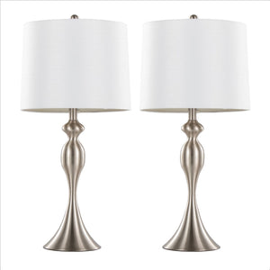 English Elm 27" Brushed Nickel Hourglass Table Lamps with Linen Shades for Bedroom or Living Room B202P224091