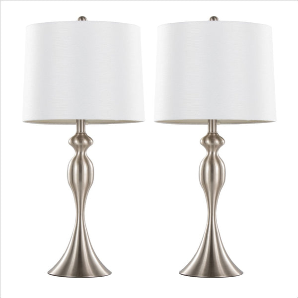 English Elm 27" Brushed Nickel Hourglass Table Lamps with Linen Shades for Bedroom or Living Room B202P224091