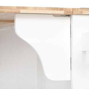 English Elm K&K Vintage Kitchen Island with Rubberwood Top, Hidden Wheels, Pull-Out Trash & Charging Station White N707P299014W