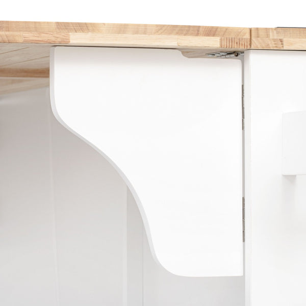 English Elm K&k Rolling Kitchen Island Rubber Wood Top Brass Hardware Built-in Outlets Storage White N707S299014W