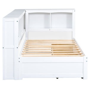 English Elm Twin Twin Size Daybed with USB Charging, Two Storage Drawers & Shelves, Sturdy MDF Frame, 300lb Capacity White GX000396AAK