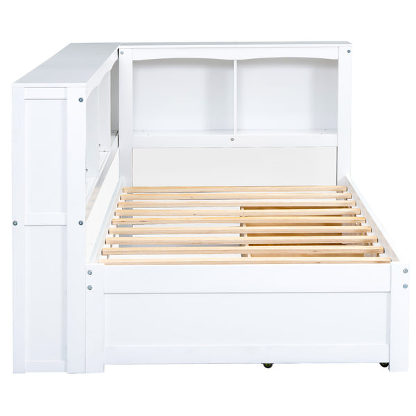 English Elm Twin Twin Size Daybed with USB Charging, Two Storage Drawers & Shelves, Sturdy MDF Frame, 300lb Capacity White GX000396AAK