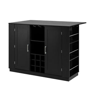 English Elm U_style Compact Kitchen Island with Drop Leaf Power Outlet Wine Rack Stemware Storage Black N711P437715B