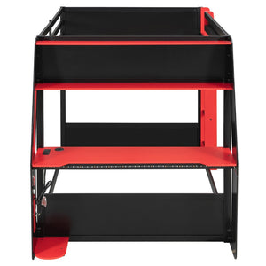 English Elm Full-size Gaming Loft Bed with Integrated Rgb Desk Usb Ports and Esports Frame Red LT000239AAR