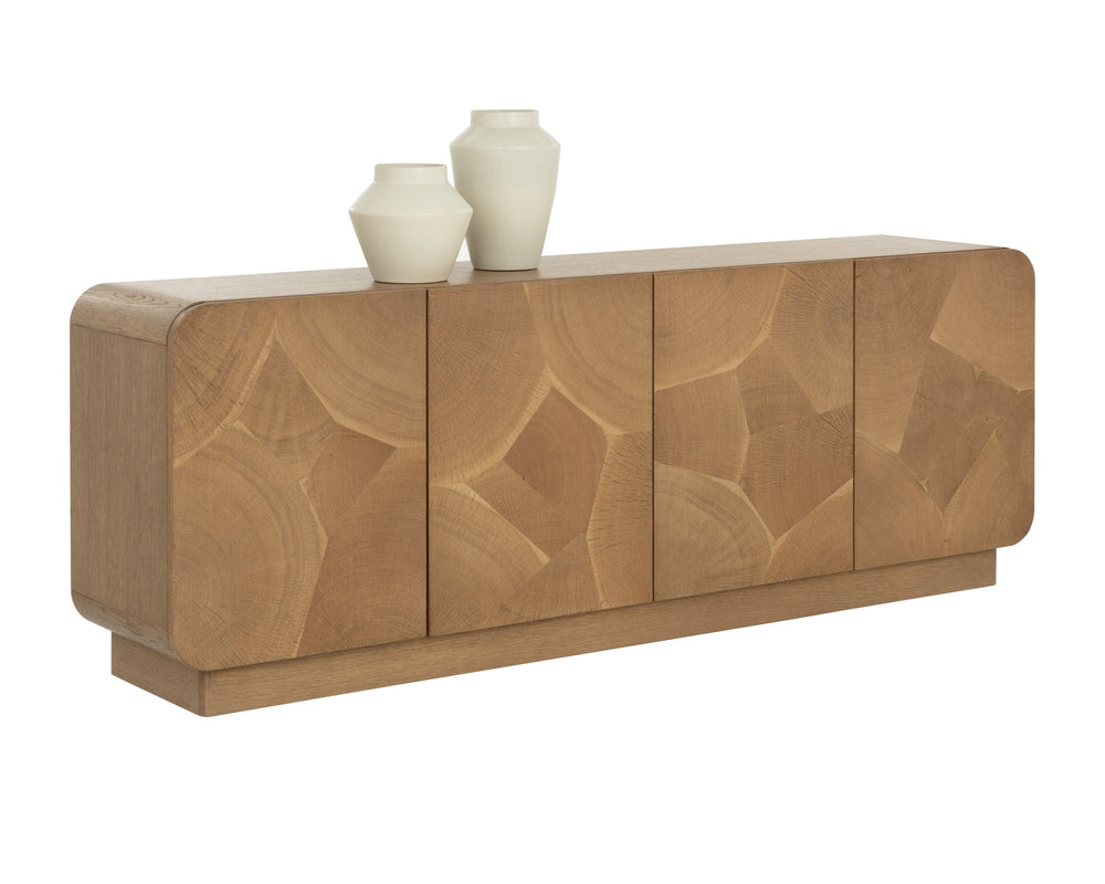 Sunpan Fauna Sideboard – Stunning Solid Oak With Mosaic Oyster-cut Veneer For A Unique, Earthy Touch Brown Wood 111790