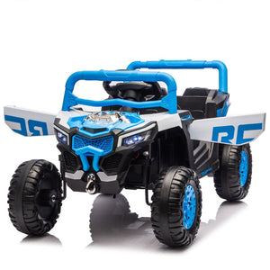 English Elm 12v Kids Electric Utv Ride on Toy with Parental Remote Swing Function and Shock Absorbers Blue W1578P368161