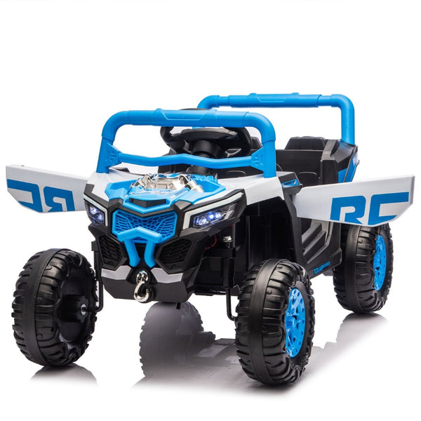 English Elm 12v Kids Electric Utv Ride on Toy with Parental Remote Swing Function and Shock Absorbers Blue W1578P368161