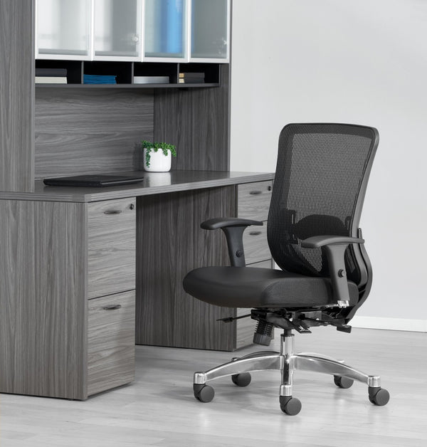 OSP Home Furnishings Vertical Mesh Back Ergonomic Manager Chair with Lumbar Support and Bonded Leather Seat 889-E3T17C63C
