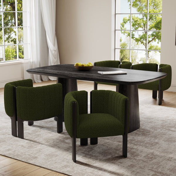 English Elm Dining Chair Set of 4 Olive Boucle Upholstered with Matte Black Rubberwood Legs N779P341494G-2