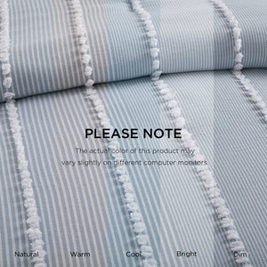 English Elm 3- Piece King Cotton Yarn Dyed Stripe Jacquard Pompom Comforter Set Oeko-tex Certified Blue B035P482893