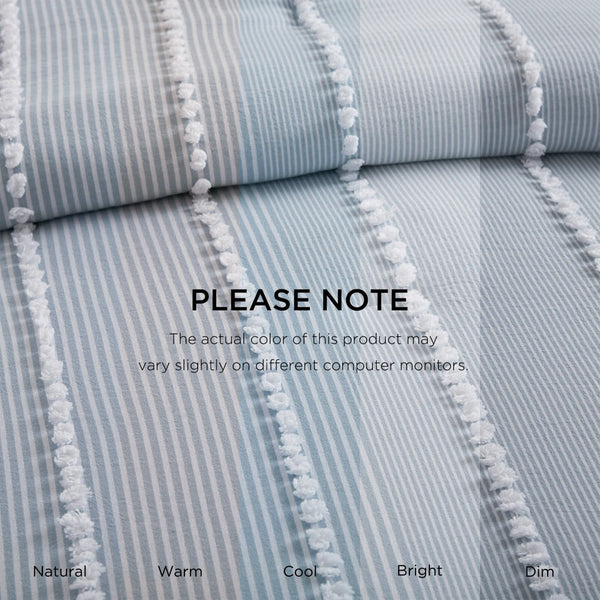 English Elm 3- Piece King Cotton Yarn Dyed Stripe Jacquard Pompom Comforter Set Oeko-tex Certified Blue B035P482893