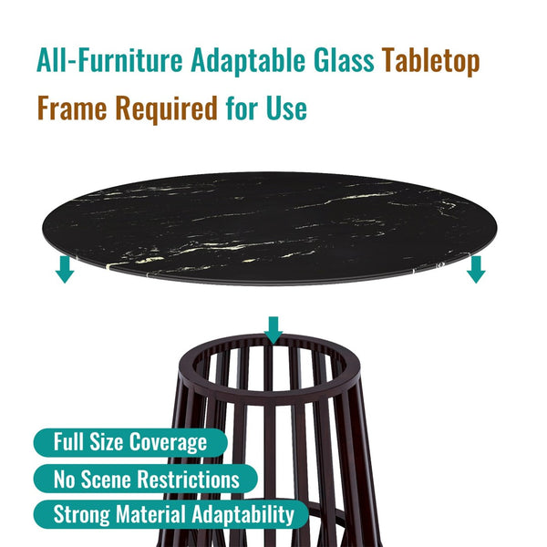 English Elm 32"inch Round Tempered Glass Tabletop Marble Print Indoor Outdoor Dining Patio Replace Black W241P361474