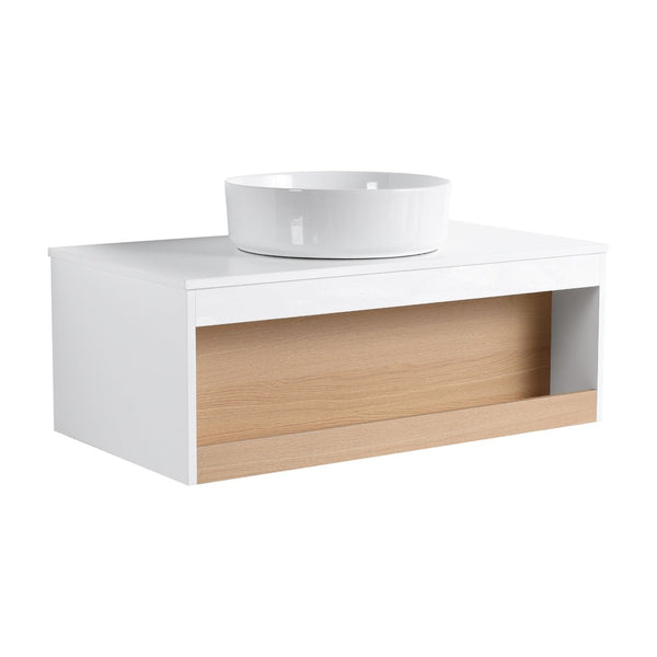 English Elm 36" Floating Bathroom Vanity Light Oak Modular Cabinet with Gel Coat Integrated Sink W3450S00061