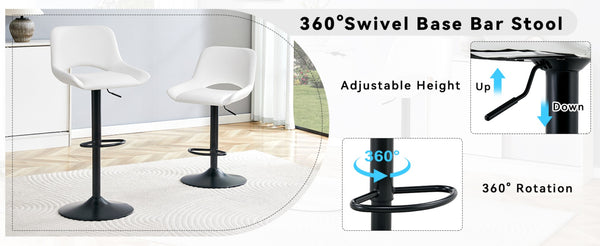 English Elm Set of 2 Pu Leather Barstools with Gold Footrest Curved Back for Kitchen Island White+Black W1151P383774