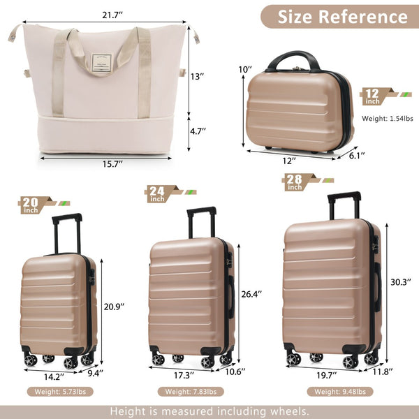 English Elm Hardshell Abs Four Piece Luggage Set with Spinner Wheels Tsa Lock Packing Cubes Champagne N730P262653E