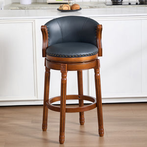 English Elm Cow Leather Swivel Barstool Solid Hardwood Frame 360 Spin Kitchen Counter Seating Brown+Blue W2195P399434