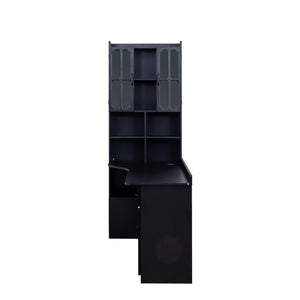 English Elm L-Shaped Corner Computer Desk with Hutch & Drawers, Space-Saving 2-in-1 Design and Ample Storage Black W331S00170