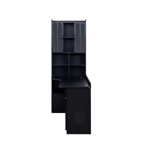 English Elm L-Shaped Corner Computer Desk with Hutch & Drawers, Space-Saving 2-in-1 Design and Ample Storage Black W331S00170