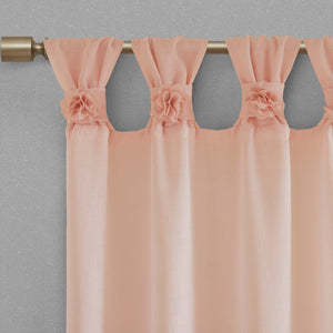 English Elm Floral Tab-Top Curtain Panel - Soft Blush Faux Linen, Removable Rosette Pins For Chic Décor Style B03598197