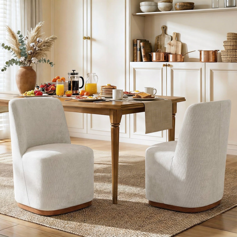English Elm Indoor Upholstered Chenille Dining Chairs Set of 2 with High Back Rubberwood Base N779P370771B
