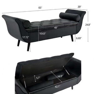 English Elm Vintage Velvet Tufted Storage Bench Mid Century Button Seat Entryway Bedroom Footstool Black+ Gray W2795P428652