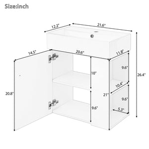 English Elm 21.6" Modern Floating Bathroom Vanity With Ceramic Sink - Stylish Space-Saving Design & Storage N729P170388E