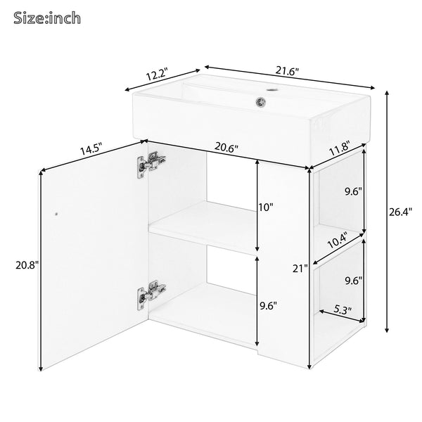 English Elm 21.6" Modern Floating Bathroom Vanity With Ceramic Sink - Stylish Space-Saving Design & Storage N729P170388E