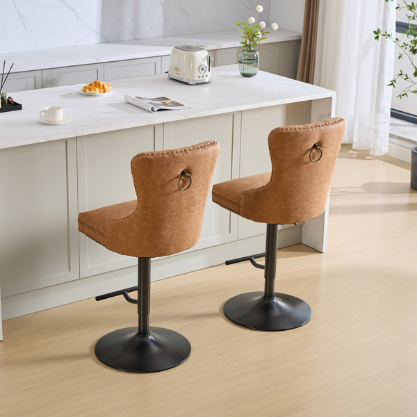 English Elm A&A Furniture Retro Pu Swivel Barstools, Adjustable Height 26-33" For Stylish Home Bars, Set Of 2 W1143P195204