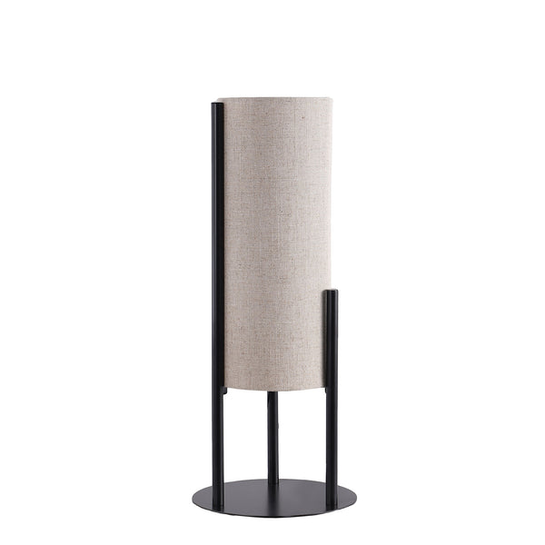 English Elm 22" Beige+Black Modern Upright Linen Drum Table Lamp with Matte Metal Base, Scandinavian Mid-Century LED Ambient Light (97) B072P220157