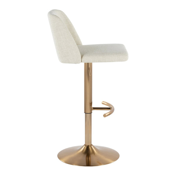 English Elm Toriano Adjustable Barstool Set Of 2 In Cream Fabric With Gold Base, 360° Swivel & Modern Design B202S01033-GIGA