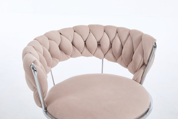 English Elm Set of 2 Velvet Bar Stools with Chrome Base Swivel Height Adjustment Plush Cushion Modern Comfort Pink W1249P247740