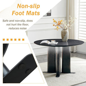 English Elm Round Mdf Dining Table with Gradient Cross Base Compact Modern Seating for Small Spaces Black W3875S00029