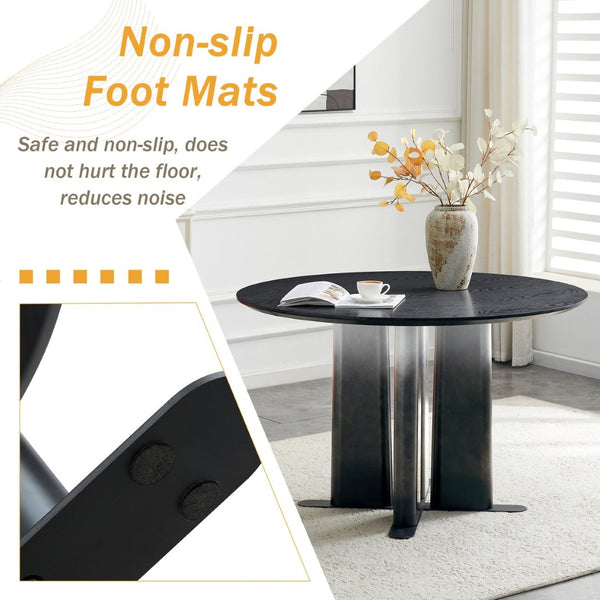 English Elm Round Mdf Dining Table with Gradient Cross Base Compact Modern Seating for Small Spaces Black W3875S00029