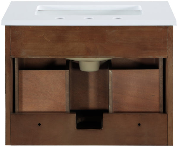 Meridian Furniture Leonardo Wall Mounted Solid Wood Bathroom Vanity with Geometric Doors and Engineered Stone Top Brown 24 inches 435Brown-24