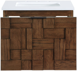 Meridian Furniture Leonardo Wall Mounted Solid Wood Bathroom Vanity with Geometric Doors and Engineered Stone Top Brown 24 inches 435Brown-24